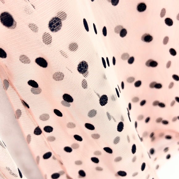 MAURICES |🎀Light Pink Navy Blue Polka Dots Long-Sleeved Sheer Mesh Shirt Blouse - Picture 6 of 8